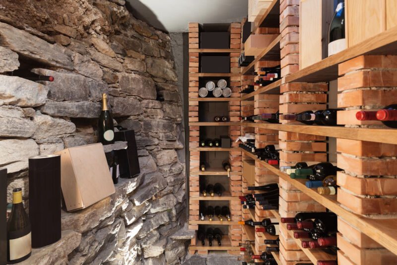 image of a basement wine cellar